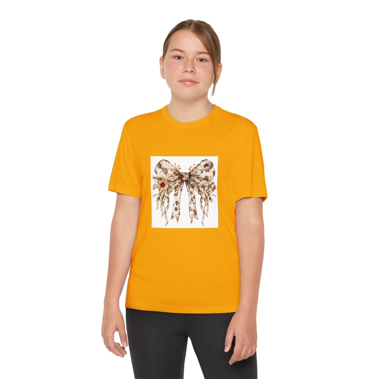 Floral Bow -Youth Tee - Soft Cotton in White