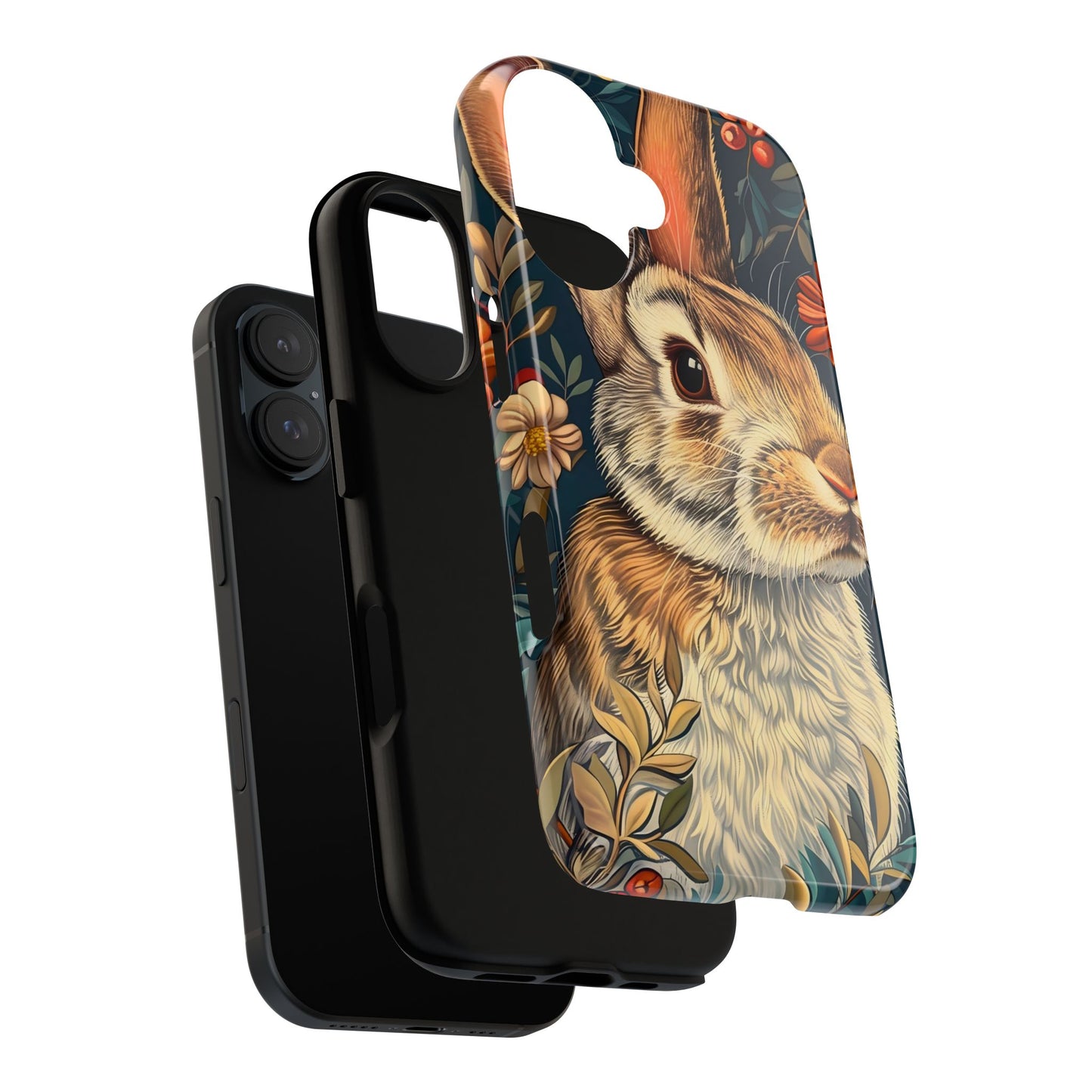 Rabbit Floral Phone Case, Cute Bunny Cover, Nature Lover Gift, Wildlife Photography, Protective Phone Accessory