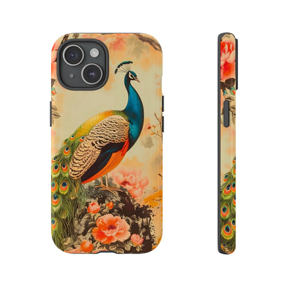 Peacock Phone Case, Tough Phone Cover, Unique Phone Accessory, Floral Design, Gift for Bird Lovers, Spring Decor