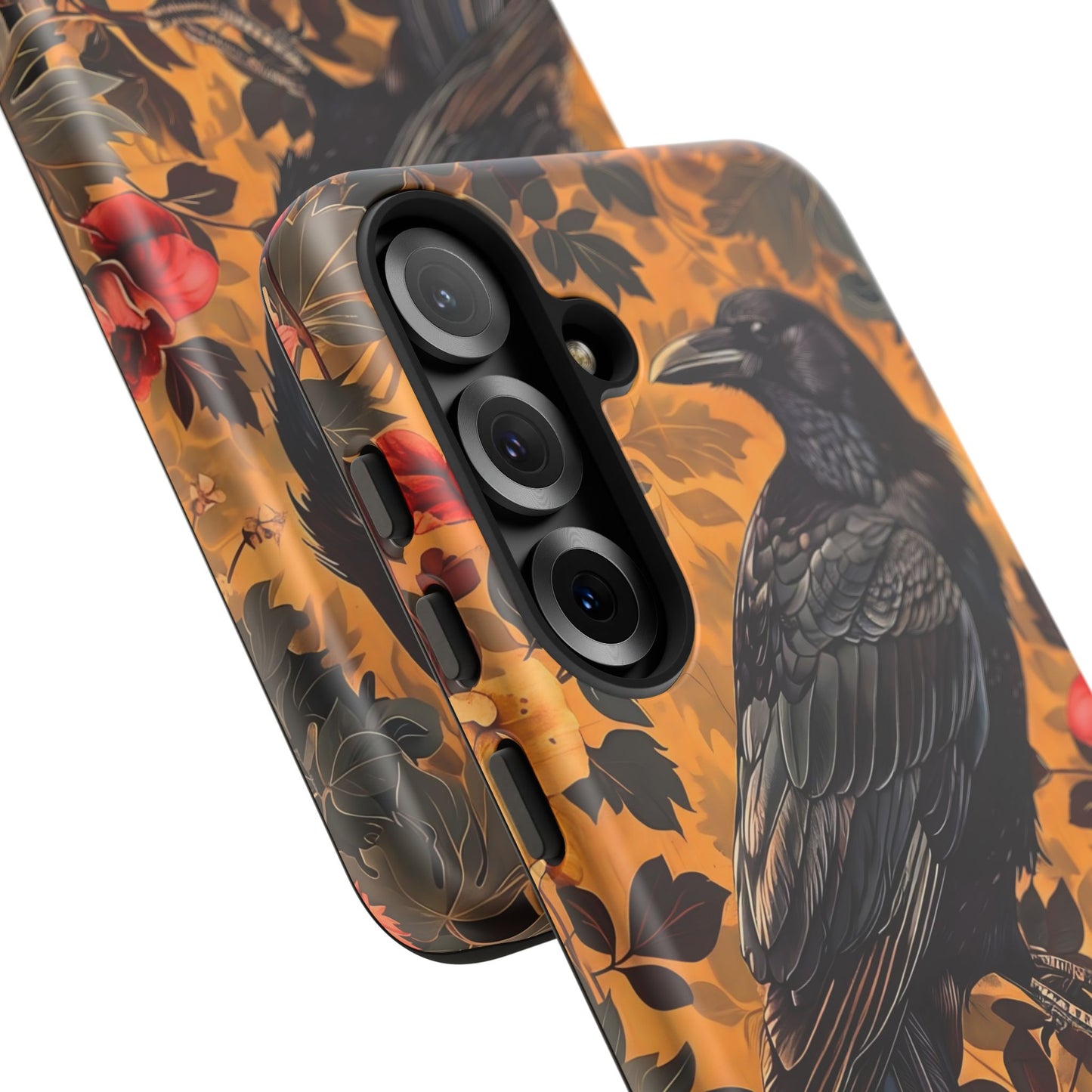 Raven Floral Phone Case - Tough Cases, Blackbird Decor, Gift for Nature Lovers, Bird Themed Accessories, Unique Phone Cover