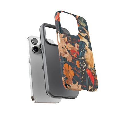 Artistic Bird Phone Case, Unique Tough Cases for Nature Lovers, Floral Design, Cute Gift, Customized Phone Accessories