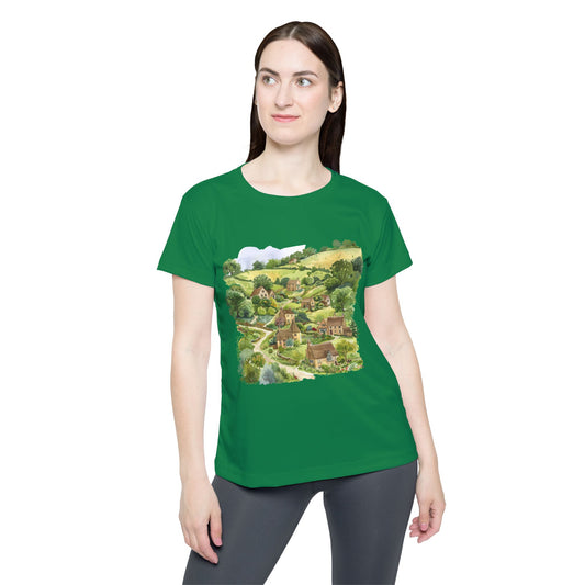Women's Green Sports Jersey - Scenic Village Design - British Nature -