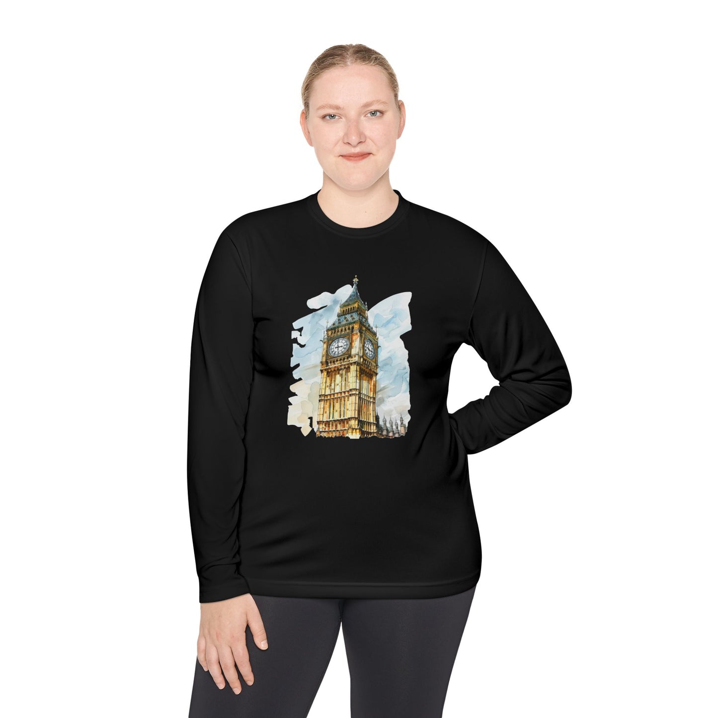 Lightweight Long Sleeve Tee -London's Big Ben Landmark Painting -  Unisex Travel Shirt