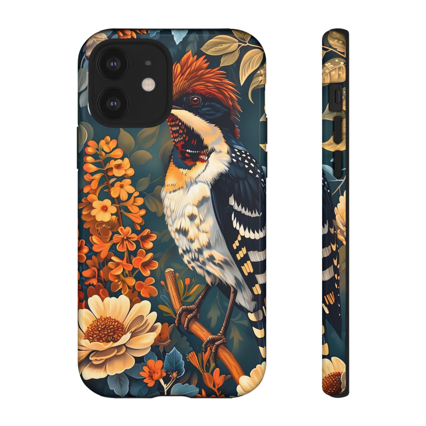 Tough Cases: Floral Bird Phone Case, Vintage Style Cover, Nature Lover Gift, Botanical Design, Spring Inspire Fashion