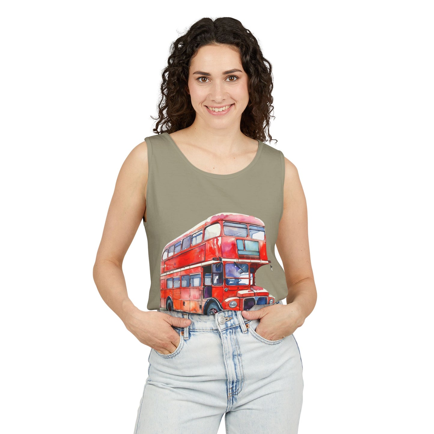 Unisex Garment-Dyed Tank Top - London Transport English Bus - Iconic Red Double-Decker Design