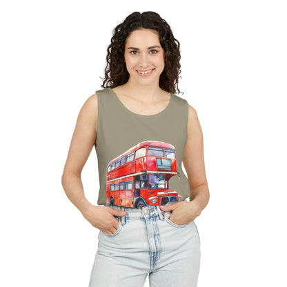 Unisex Garment-Dyed Tank Top - London Transport English Bus - Iconic Red Double-Decker Design