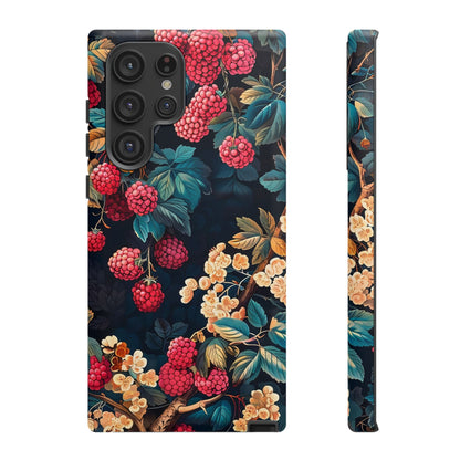 Floral Phone Case with Berry Design, Durable Phone Cover, Floral Print, Gift for Plant Lovers, Nature-Inspired Accessory