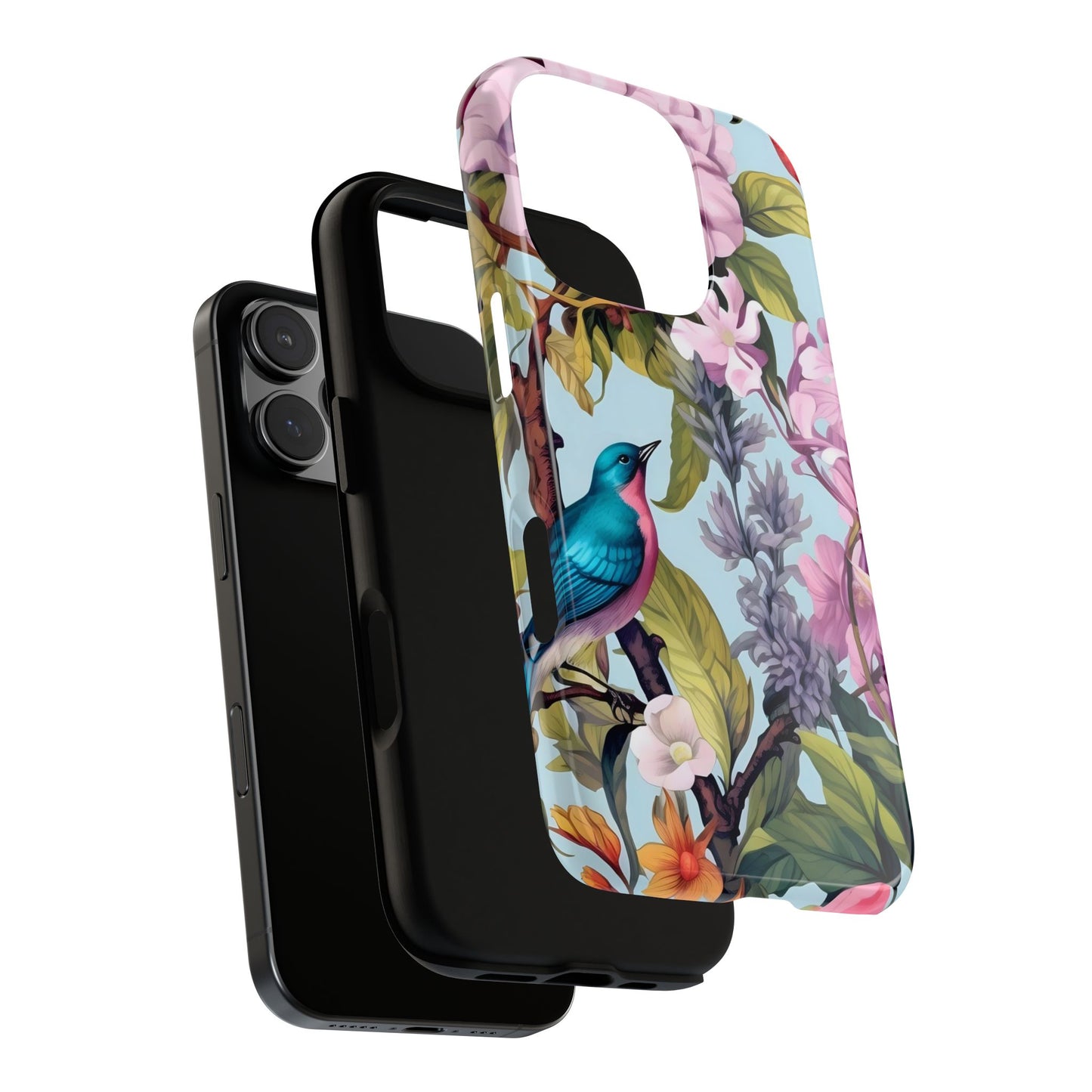 Floral Phone Case with Birds, Tough Cases for Nature Lovers, Stylish Phone Accessories, Unique Gifts for Her, Cute Tech Protector