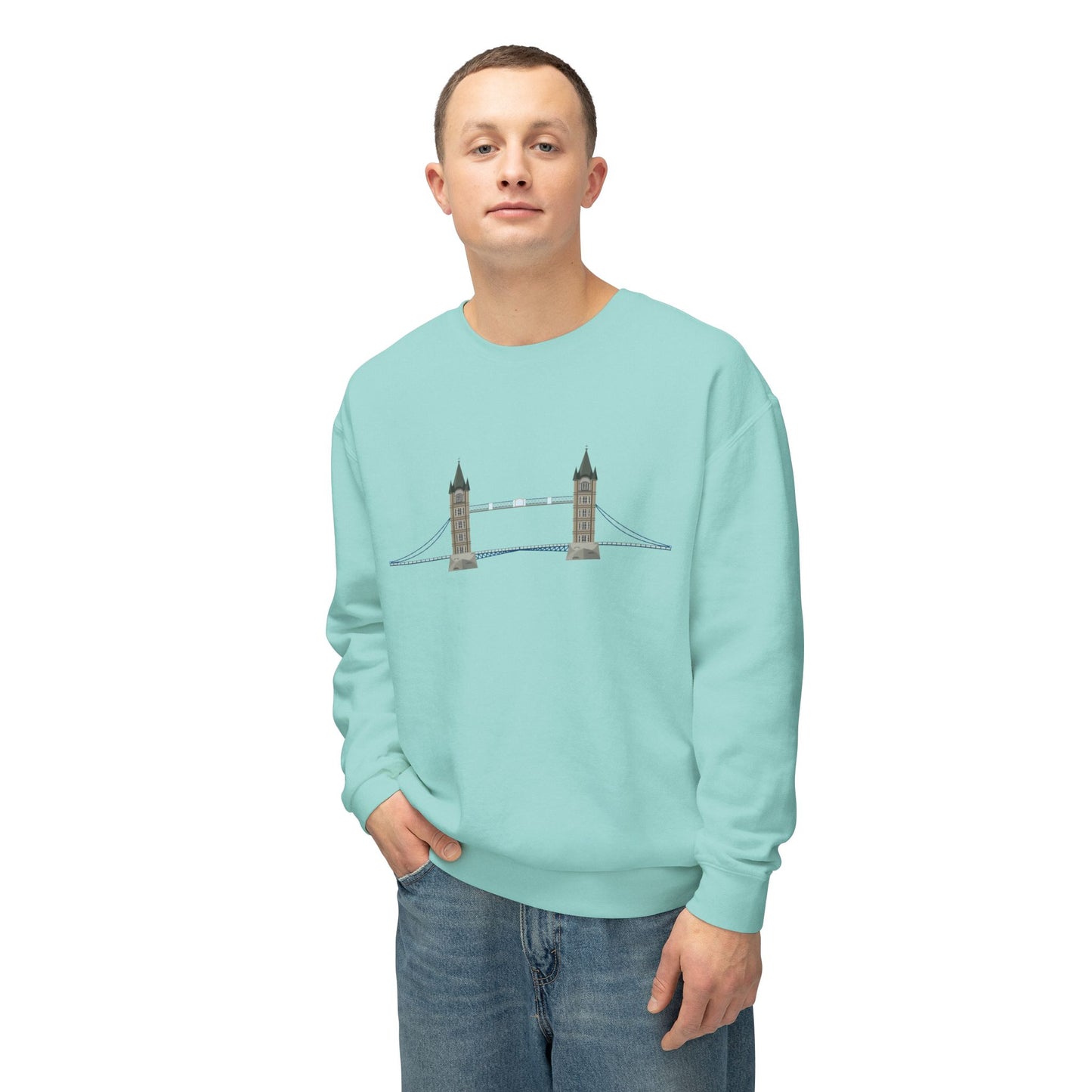 Unisex Lightweight Crewneck Sweatshirt - Tower Bridge - Iconic London Landmark Illustration