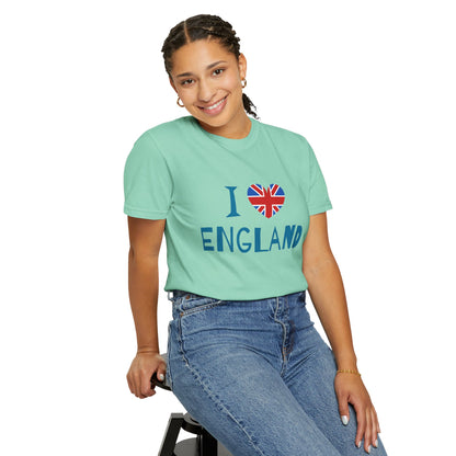 Unisex Garment-Dyed T-shirt - I Love England - Union Jack Heart