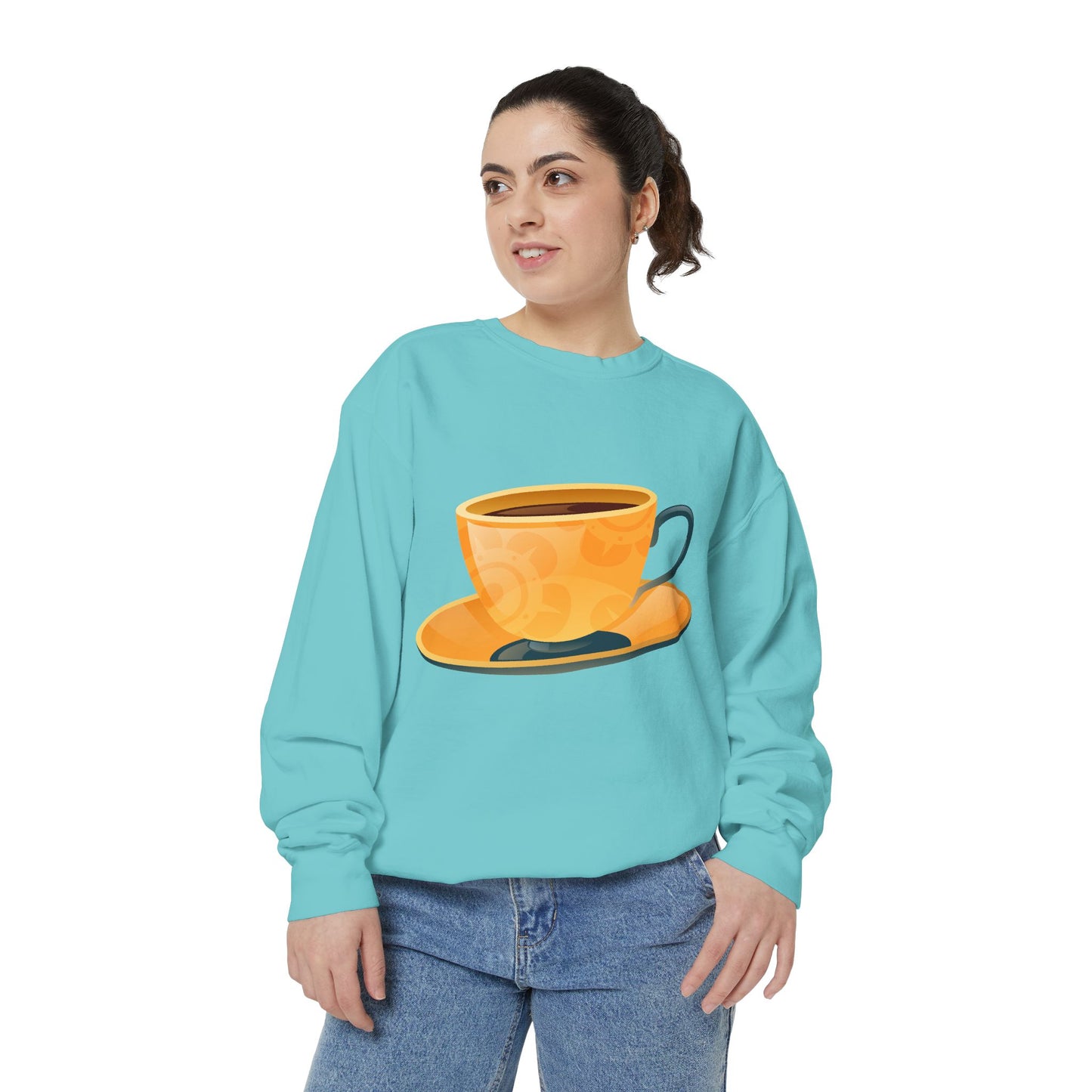 Unisex Garment-Dyed Sweatshirt - Elegant British Tea Cup - Classic Tea Time Style