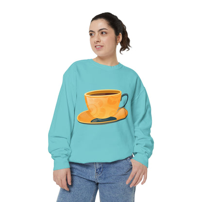 Unisex Garment-Dyed Sweatshirt - Elegant British Tea Cup - Classic Tea Time Style