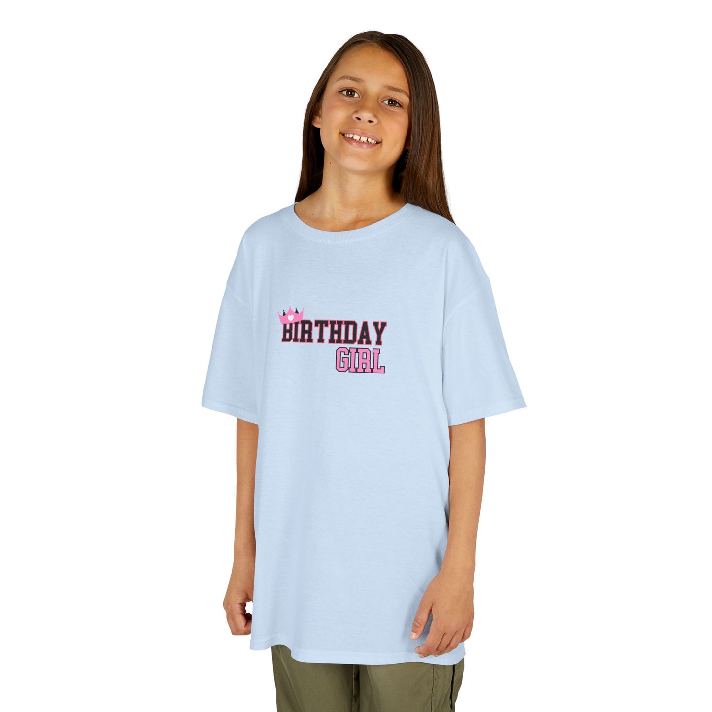 Kids Heavy Cotton Tee - Birthday Girl Leopard Print Rainbow Clipart - Celebrate in Style!