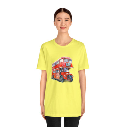 Unisex Jersey Short Sleeve Tee - London Transport English Bus - Iconic Red Double-Decker