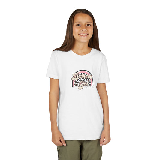 Youth Short Sleeve Tee  - Birthday Girl Leopard Print Rainbow Clipart-  T-Shirt for Celebrating Special Days