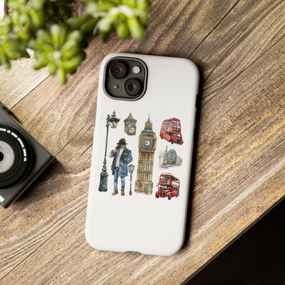 London Iconic Design Phone Case, Tough Cases, Gift for Travelers, London Souvenir, London Icons, Red Bus Phone Case