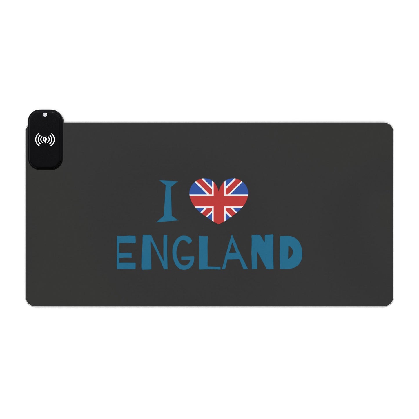 I Love England Typography Design - LED Gaming Mouse Pad with Wireless Charging - I Love England Design, Gamer Gift, Desk Accessory, Unique Office Decor, Home Office Essentials