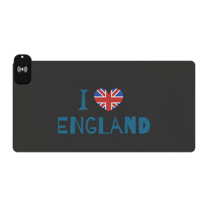 I Love England Typography Design - LED Gaming Mouse Pad with Wireless Charging - I Love England Design, Gamer Gift, Desk Accessory, Unique Office Decor, Home Office Essentials