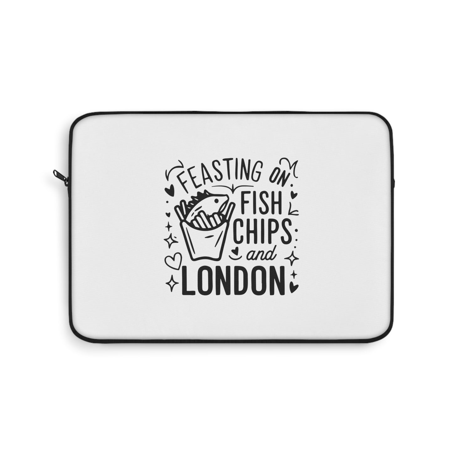 Feasting on Fish and Chips Laptop Sleeve | London Gift, Travel Accessory, Computer Case, Personalized Tech Bag, Unique Present