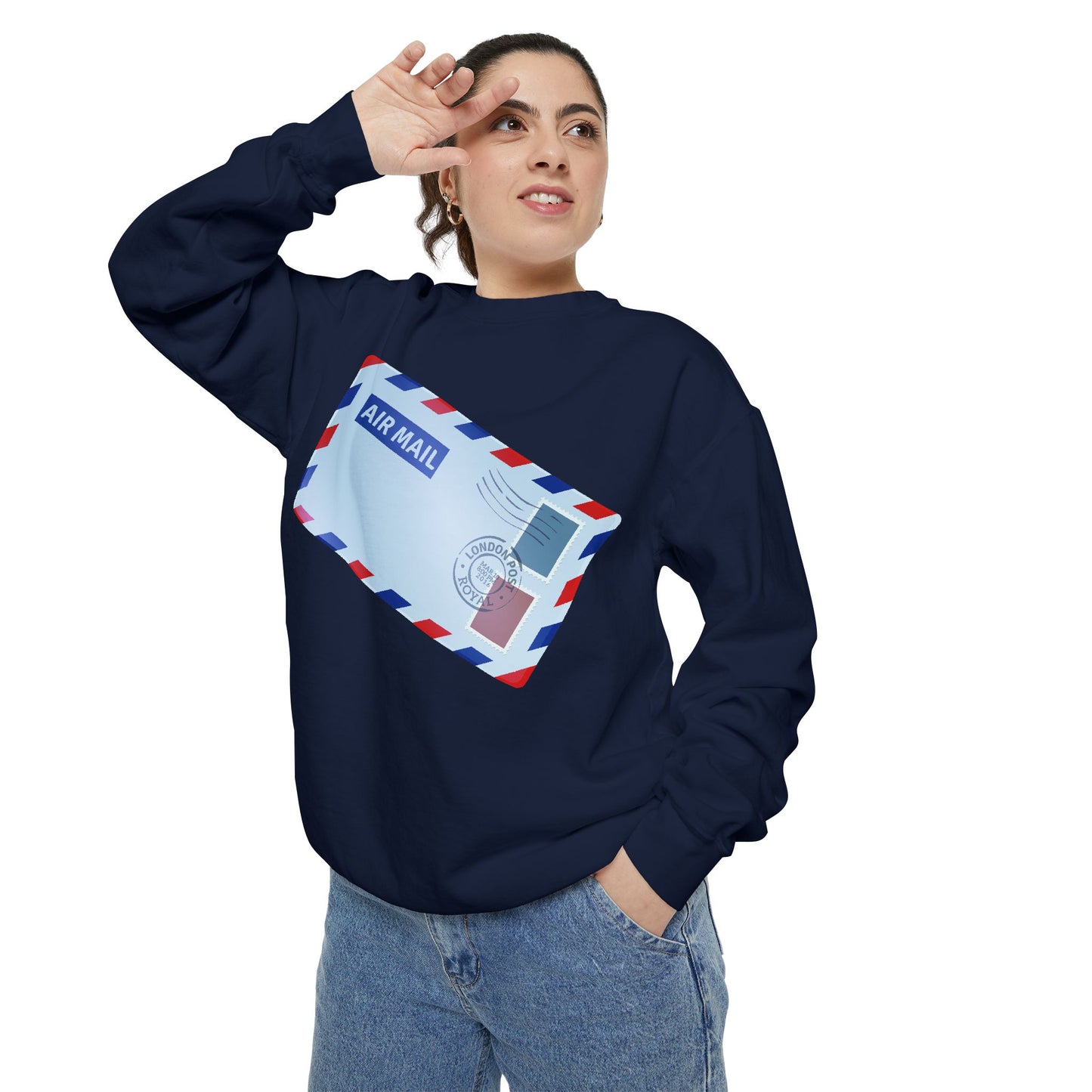 Unisex Garment-Dyed Sweatshirt - Vintage British Air Mail - Classic Postal Design