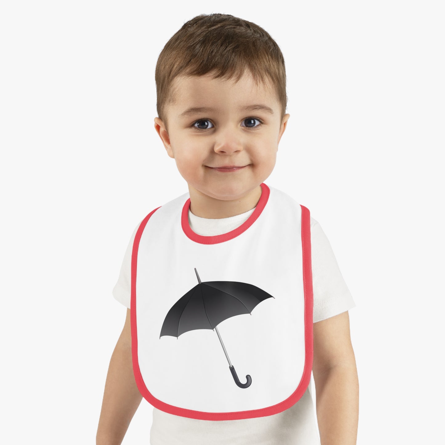 Cute Umbrella Baby Bib, Infant Feeding Bib, Baby Shower Gift, Stylish Jersey Bib, Black and White Baby Accessories, Practical Baby Gifts
