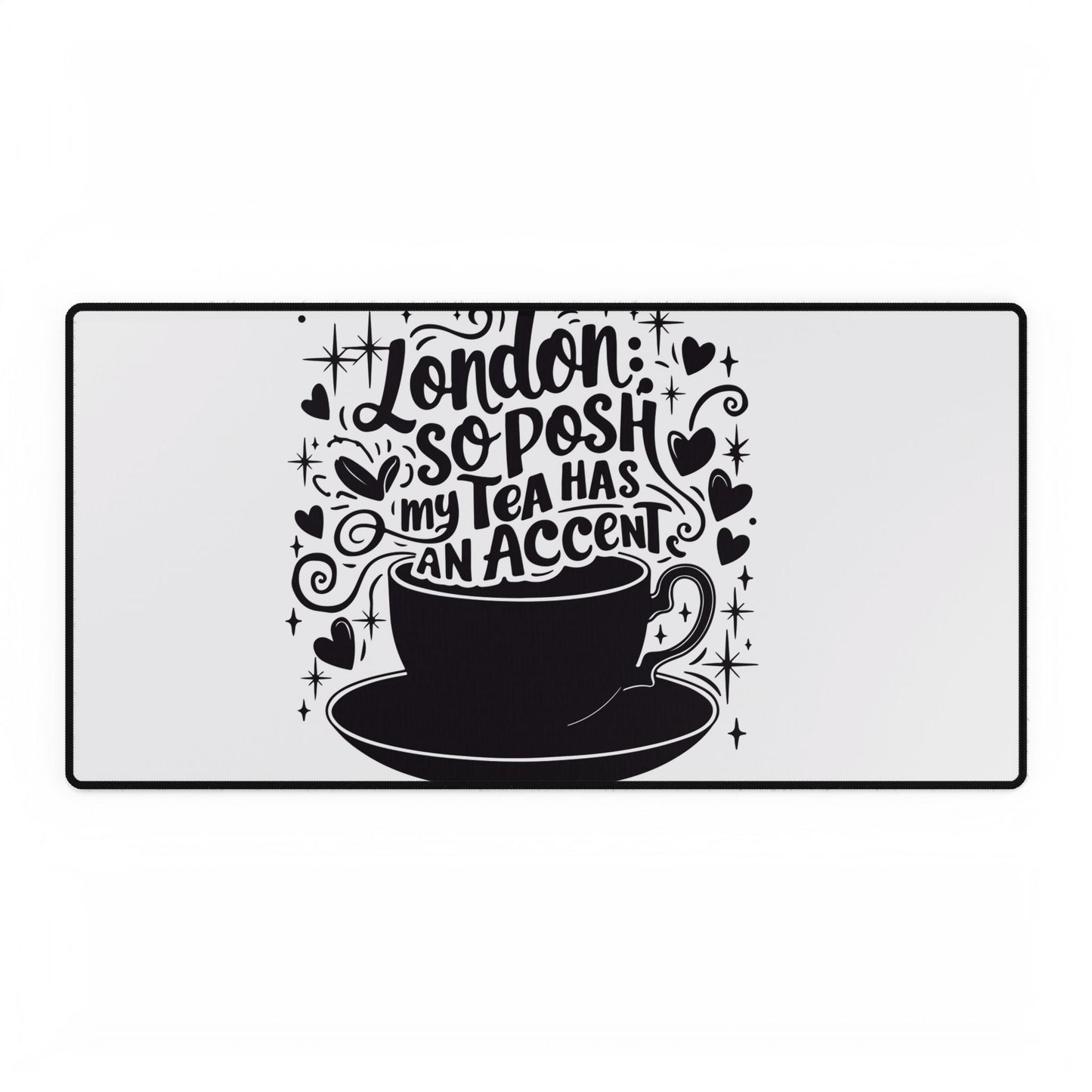 London Tea Themed Desk Mat, Chic Office Decor, Gift for Tea Lovers, Stylish Workspace Accessory, Home Office Essentials