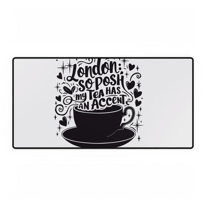 London Tea Themed Desk Mat, Chic Office Decor, Gift for Tea Lovers, Stylish Workspace Accessory, Home Office Essentials