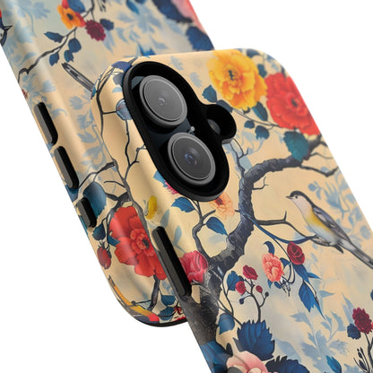 Floral Phone Case, Tough Cases with Bird and Flower Design, Trendy Accessory, Gift for Nature Lovers, Stylish Protection