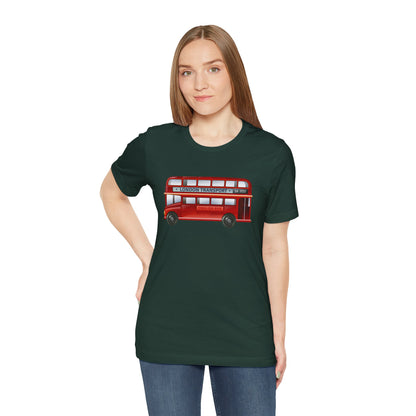 Unisex Jersey Short Sleeve Tee - London Transport English Bus - Iconic Red Double-Decker