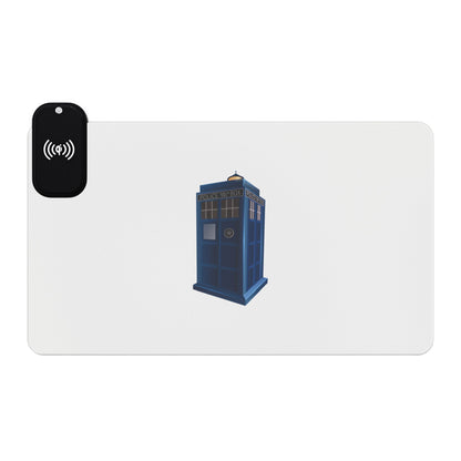 Blue Police Box (TARDIS Style) - LED Gaming Mouse Pad - Wireless Charging, Illuminated Mousepad for Gamers, Desk Accessories for Home Office, Tardis Design, Gamer Gift
