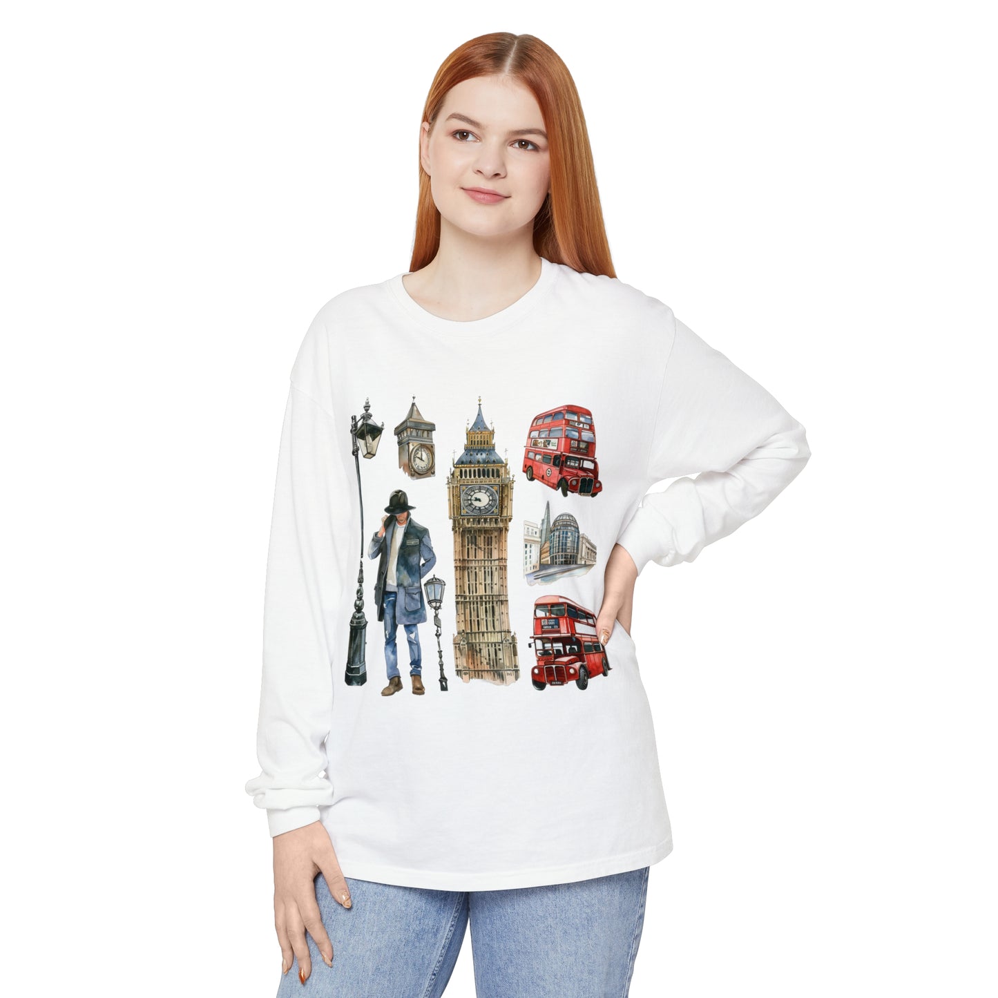 Unisex Garment-dyed Long Sleeve T-Shirt - Quintessential England - A Celebration of Icons