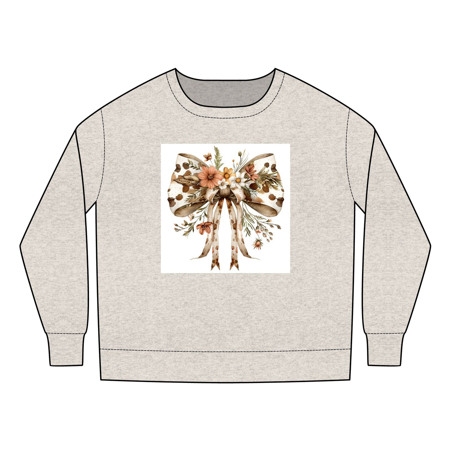 Toddler Sweatshirt - Farmhouse Floral Bow with Cow Print Design - Cozy & Stylish Kids Apparel
