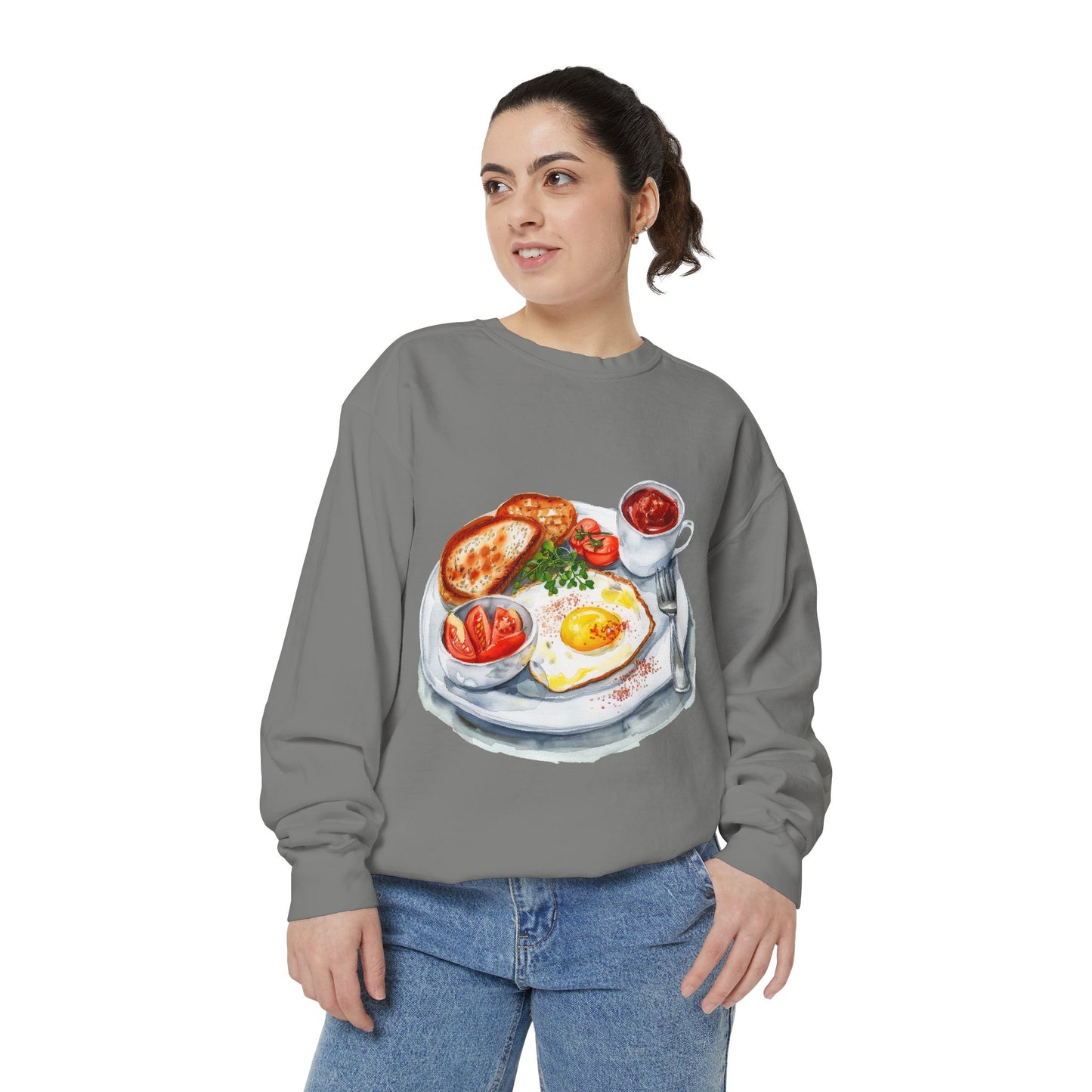 Unisex Garment-Dyed Sweatshirt - Iconic British Royal Breakfast and Foods