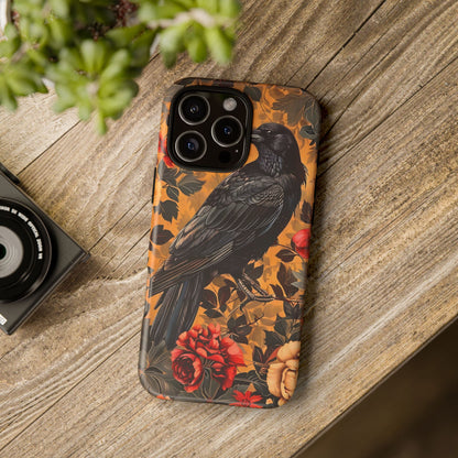 Raven Floral Phone Case - Tough Cases, Blackbird Decor, Gift for Nature Lovers, Bird Themed Accessories, Unique Phone Cover