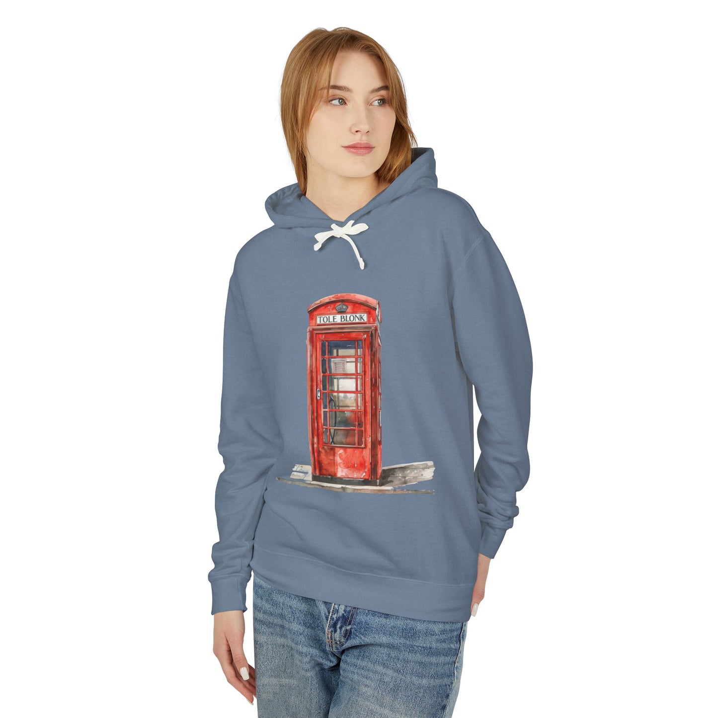 Unisex Lightweight Hooded Sweatshirt - Iconic British Public Telephone - Classic Red Phone Box Design