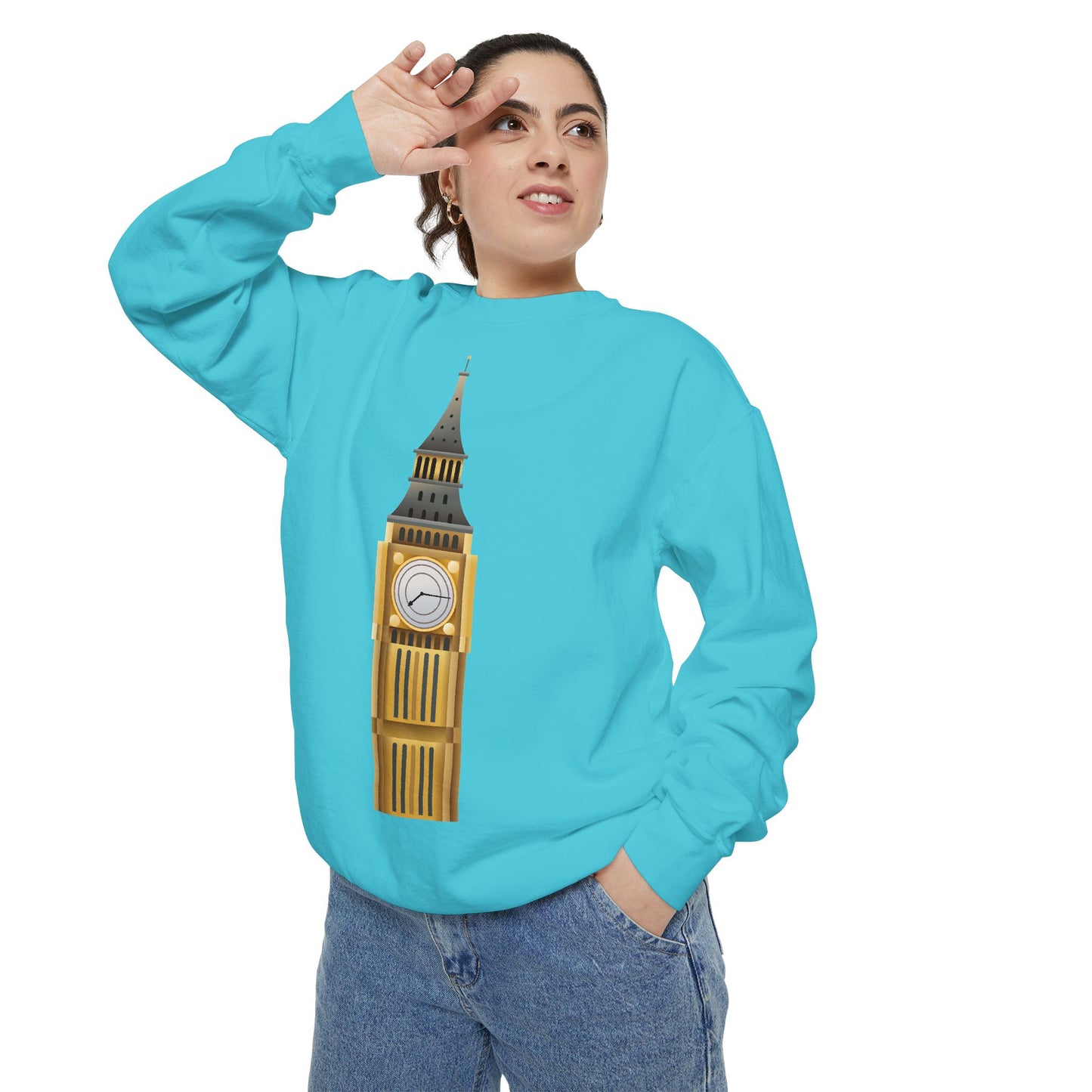 Unisex Garment-Dyed Sweatshirt - Classic London - Big Ben in All Its Glory