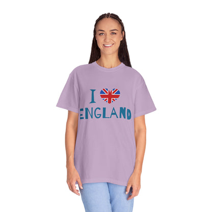 Unisex Garment-Dyed T-shirt - I Love England - Union Jack Heart