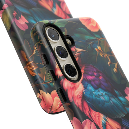 Vibrant Phone Case, Tropical Bird Design, Tough Phone Cover, Floral Tech Accessory, Gift for Nature Lovers