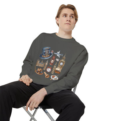 Unisex Garment-Dyed Sweatshirt - Vintage England Icons