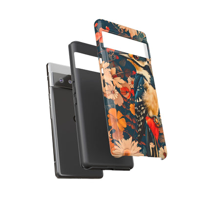 Artistic Bird Phone Case, Unique Tough Cases for Nature Lovers, Floral Design, Cute Gift, Customized Phone Accessories