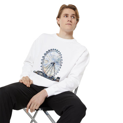 Unisex Garment-Dyed Sweatshirt - London Eye - Iconic Ferris Wheel