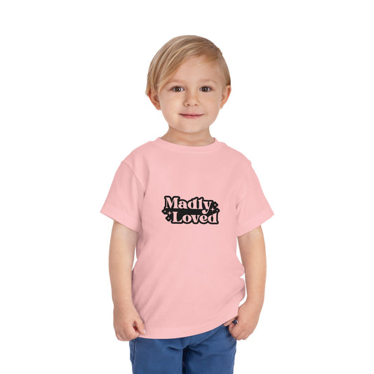 Toddler Short Sleeve Tee - Minimalist Madly Loved Sublimation Graphic - Cute Kids Shirt for Playtime & Everyday Wear