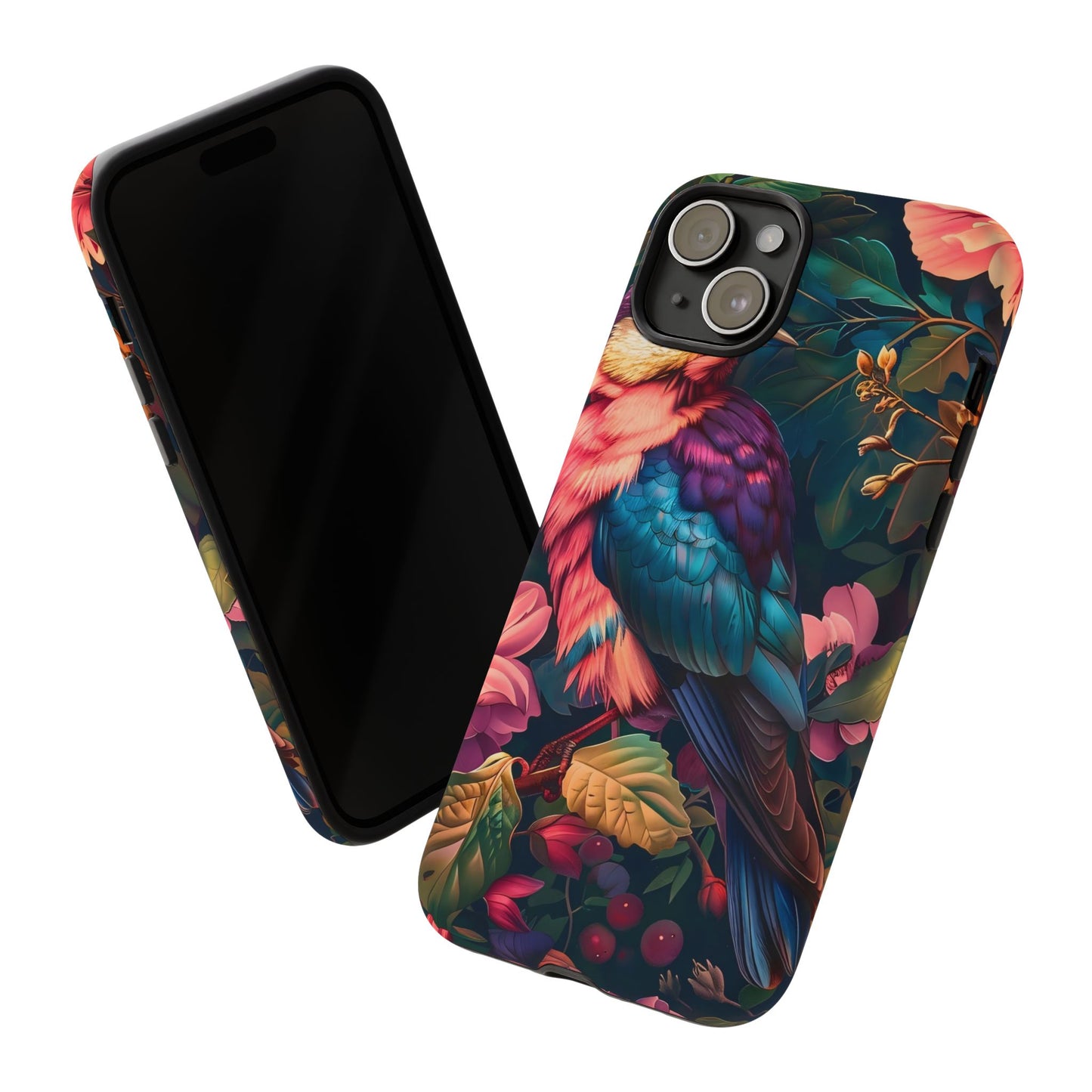Vibrant Phone Case, Tropical Bird Design, Tough Phone Cover, Floral Tech Accessory, Gift for Nature Lovers
