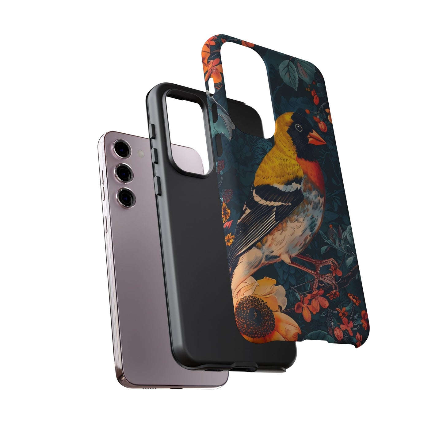 Colorful Bird Phone Case, Floral Phone Cover, Tough Phone Protector, Nature Lover Gift, Botanical Case, Unique Mobile Accessory
