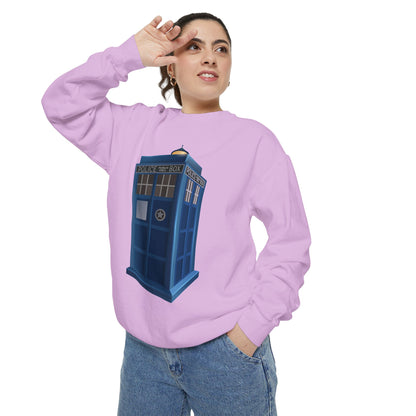 Unisex Garment-Dyed Sweatshirt - British Police Public Call Box - Iconic TARDIS Design