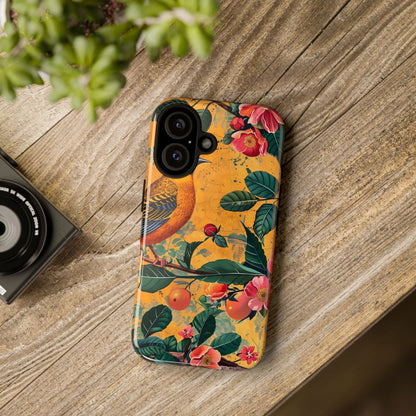 Colorful Floral Phone Case, Tough Cases, Nature-Inspired, Bird Design, Eco-Friendly Gift, Phone Protector for Spring