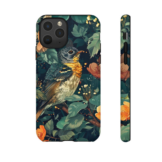 Floral Bird Phone Case, Tough Cases, Nature Lover Gift, Eco-Friendly Cover, Vintage Design, Spring Decor