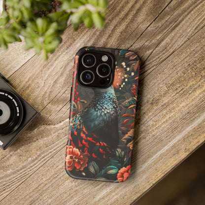Floral Peacock Phone Case, Tough Cases, Artistic Phone Cover, Unique Gift, Nature Lover Accessory, Protective Case