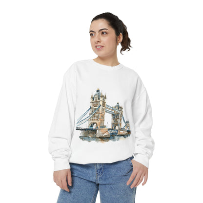 Unisex Garment-Dyed Sweatshirt - London Bridge - Iconic Landmark and Historical Beauty