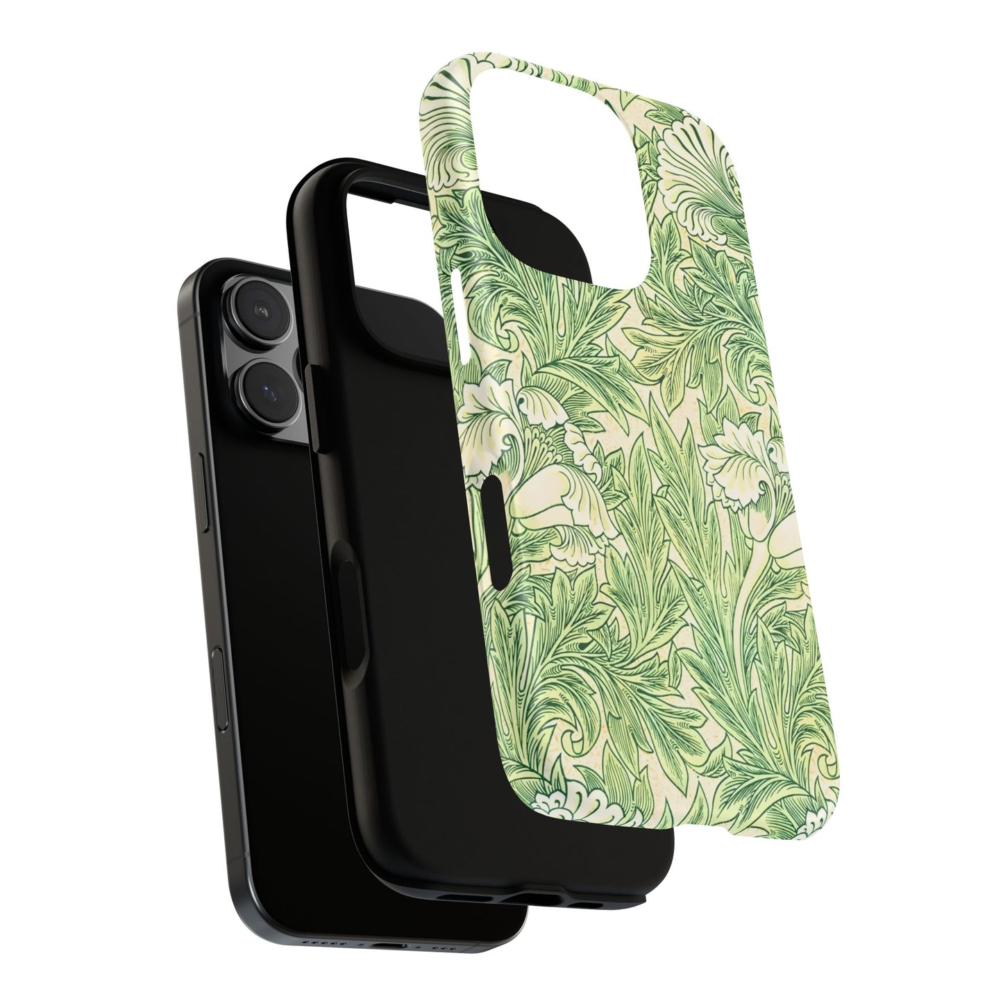 Green Floral Phone Case, Botanical iPhone Cover, Tough Phone Shell, Nature-inspired Gift, Eco-friendly Tech Accessory